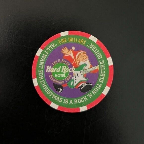 Rare! Hard Rock Casino Chip $5 Christmas 1996. Artist Proof. - Picture 1 of 2